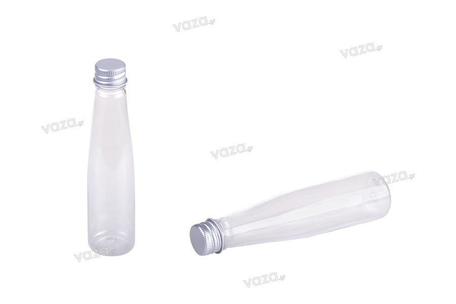 bottiglia di plastica con coperchio in alluminio argento e fodera interna 85 ml