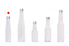Sticluță de plastic, transparentă 85 ml, cu capac de aluminiu argintiu și interior liner