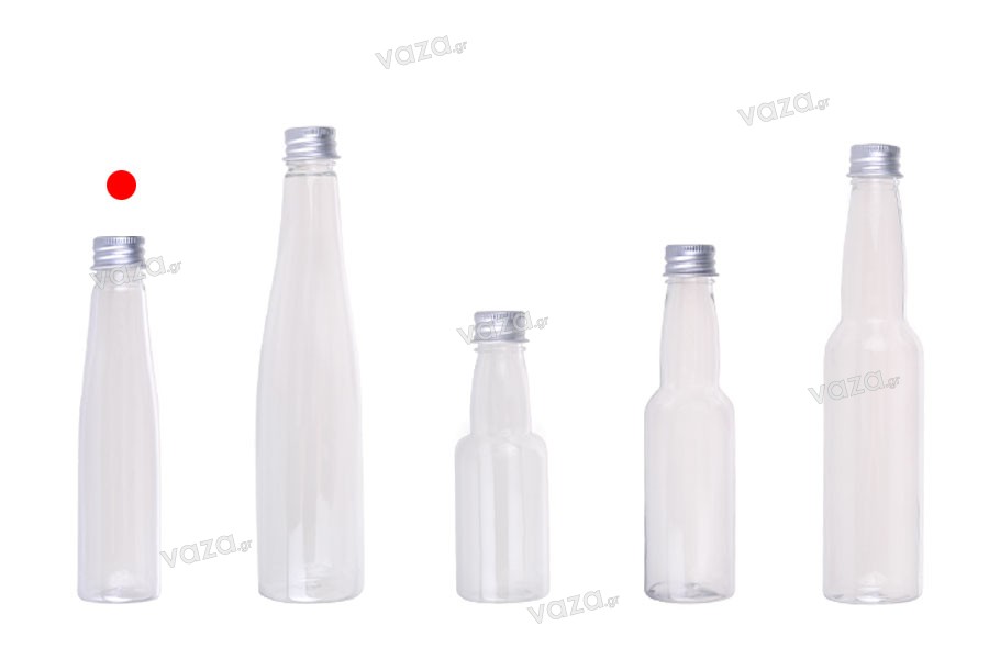 Μπουκαλάκι πλαστικό διάφανο 85 ml με ασημί αλουμινένιο καπάκι και εσωτερικό liner