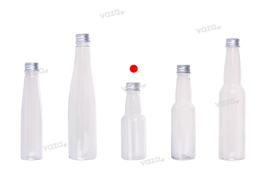 70 ml con coperchio in alluminio argento e fodera interna delle bottiglie di plastica trasparente