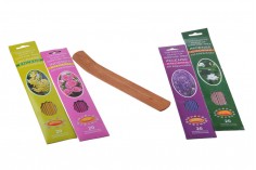 Set of bamboo sticks in 4 natural aromas of plants or fruits and wooden base