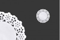 White paper doyleys with a lace pattern to decorate jars and small bottles, 90 mm - 100 pcs