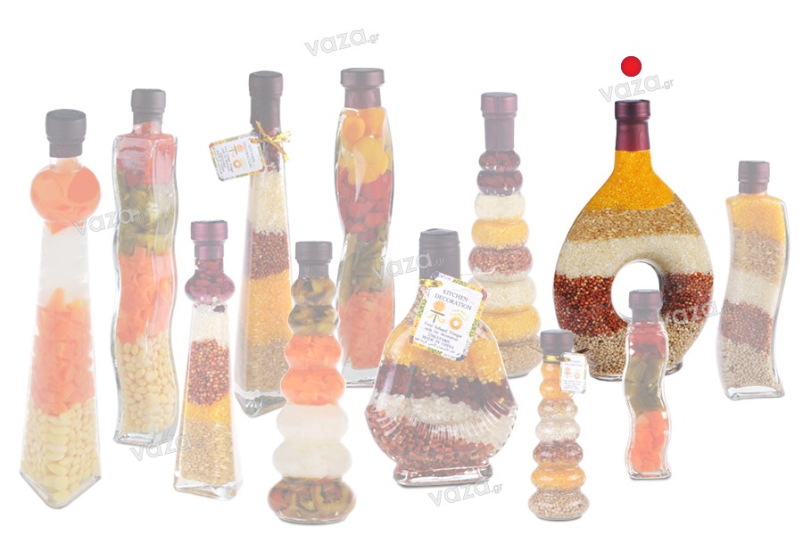 Bottiglia di vetro con vari frutti per decorare la cucina - 600 ml.