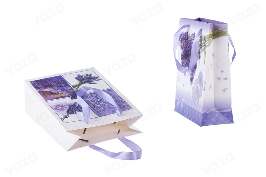 Sac cadeau en papier plastifié 180 x 80 x 230 - 4 motifs lavande Sac cadeau en papier plastifié 180 x 80 x 230 - 4 motifs lavande-