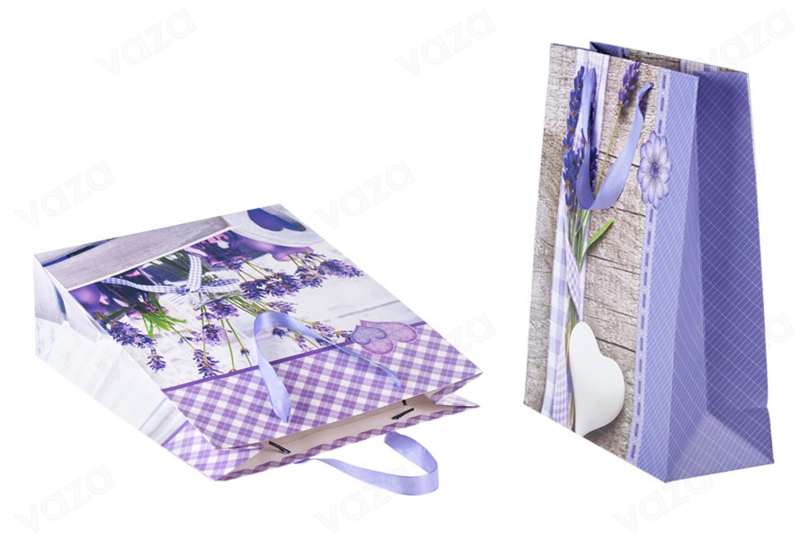 Sac cadeau en papier plastifié 260 x 100 x 320 - 4 motifs lavande Sac cadeau en papier plastifié 260 x 100 x 320 - 4 motifs lavande-photo_dimensions