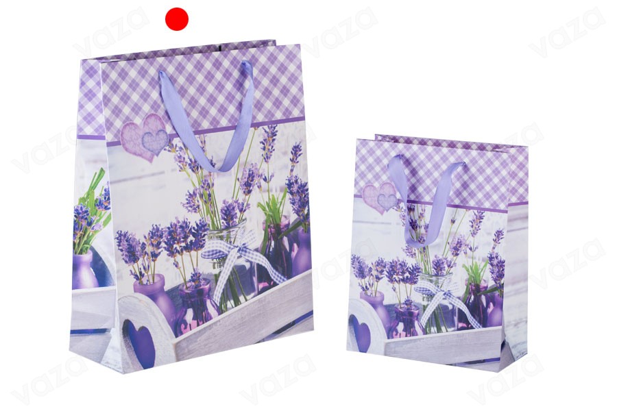 Sac cadeau en papier plastifié 260 x 100 x 320 - 4 motifs lavande Sac cadeau en papier plastifié 260 x 100 x 320 - 4 motifs lavande-photo_groupe