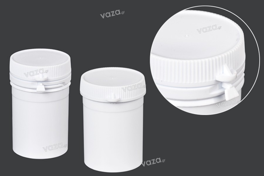50ml plastic pill and capsule jar with snap top cap - available in a package with 100 pcs