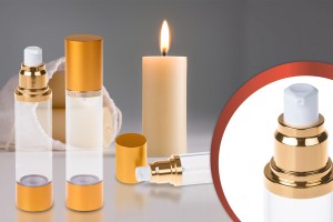 Flacon airless pour crème de 50 ml avec corps en plastique transparent, bouchon et base en aluminium en 2 couleurs-2