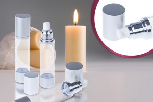 Flacon airless pour crème de 50 ml avec corps en plastique transparent, bouchon et base en aluminium en 2 couleurs-3