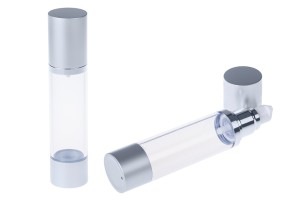 Flacon airless pour crème de 50 ml avec corps en plastique transparent, bouchon et base en aluminium en 2 couleurs-5