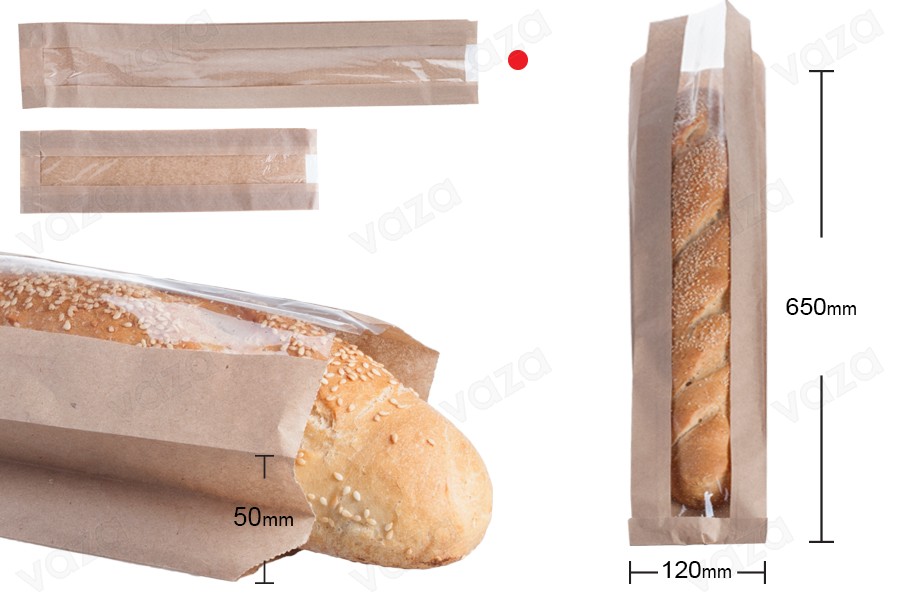 Flachbeutel aus Kraftpapier 120x50x650 mit Fenster 70 mm  für Stangenbrot-εικόνα_διαστάσεις