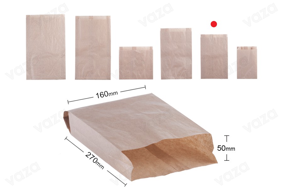 Flachbeutel aus Kraftpapier 160x50x270 ohne Sichtfenster - 100 Stk-εικόνα_διαστάσεις
