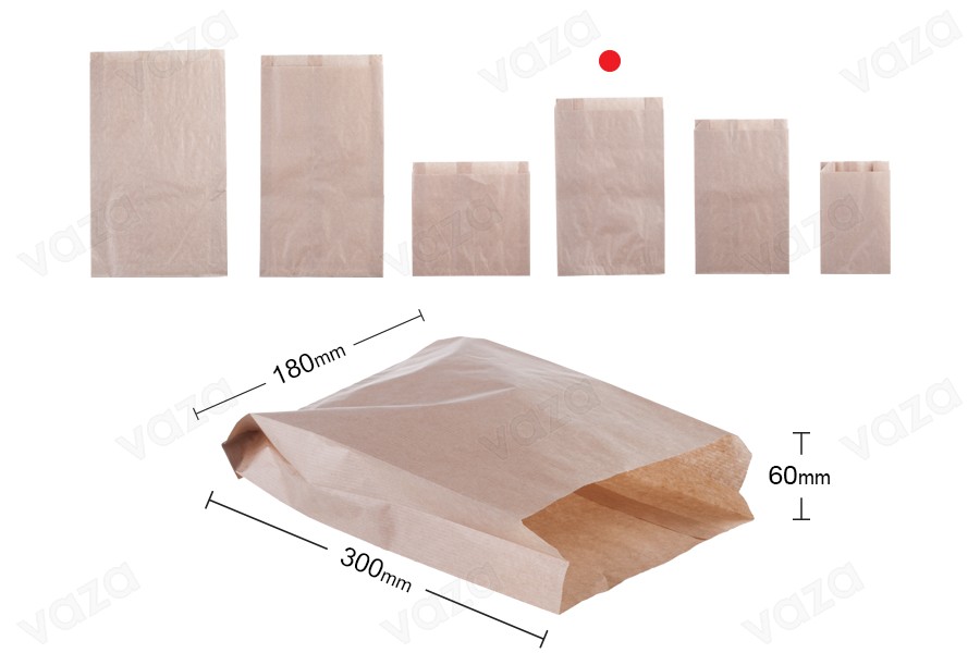 Flachbeutel aus Kraftpapier 180x60x300 ohne Sichtfenster ß 100 Stk-εικόνα_διαστάσεις