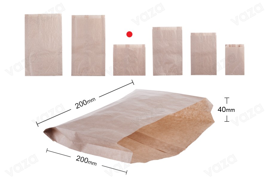 Flachbeutel aus Kraftpapier 200x40x200 ohne Sichtfenster-100 Stk-εικόνα_διαστάσεις