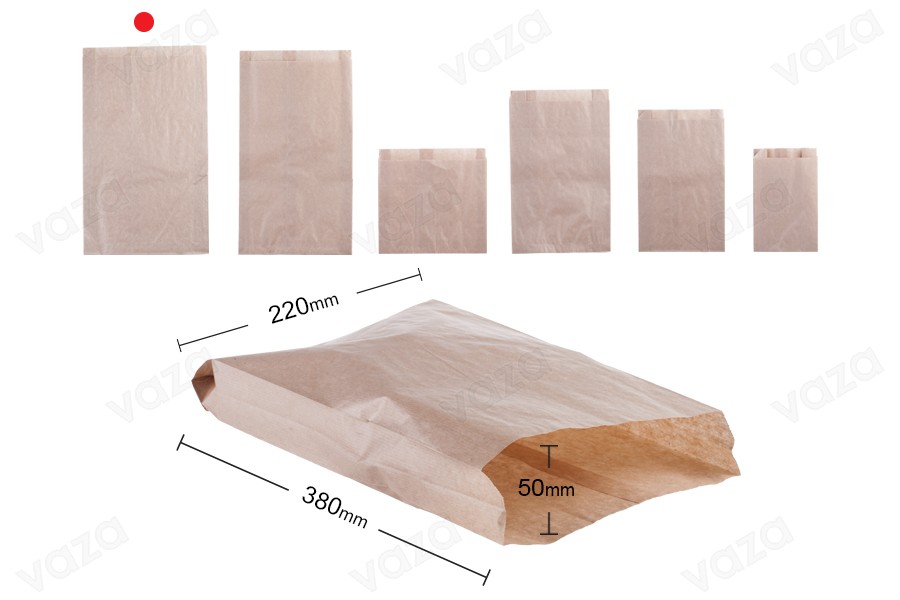 Flachbeutel aus Kraftpapier 220x50x380 ohne Sichtfenster- geeignet für fetthaltige Produkte-100 Stk-εικόνα_διαστάσεις