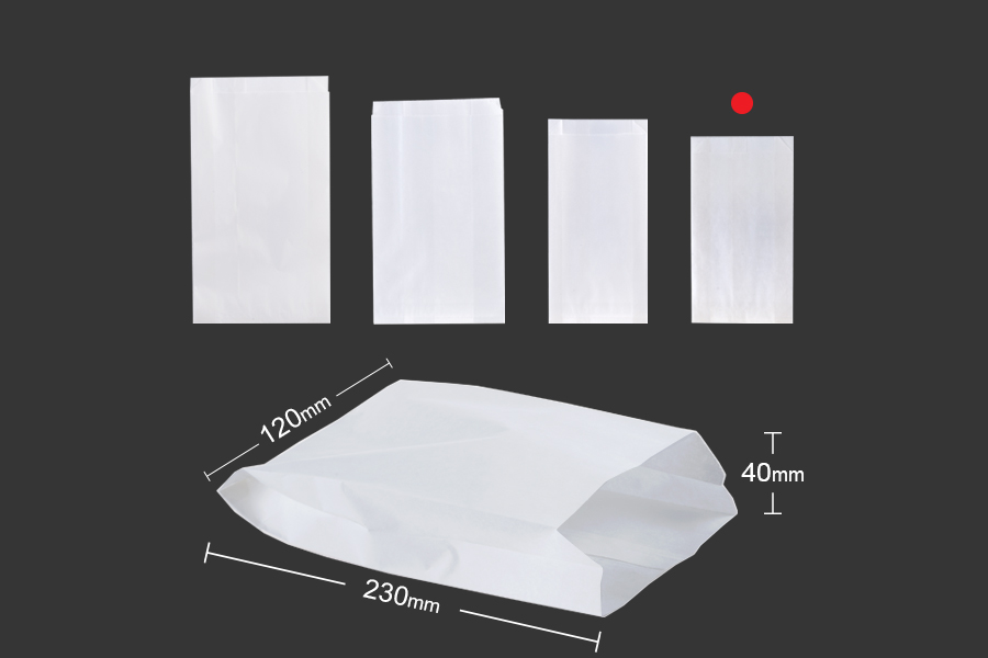 Sac en papier blanc 120 x 40 x 230 sans fenêtre - convient pour les aliments gras - 100 pcs Sac en papier blanc 120 x 40 x 230 sans fenêtre - convient pour les aliments gras - 100 pcs