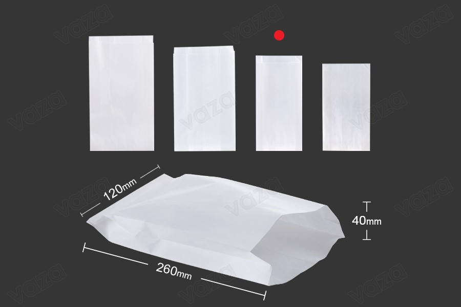 Sac en papier blanc 120 x 40 x 260 sans fenêtre - convient pour les aliments gras - 100 pcs-εικόνα_διαστάσεις