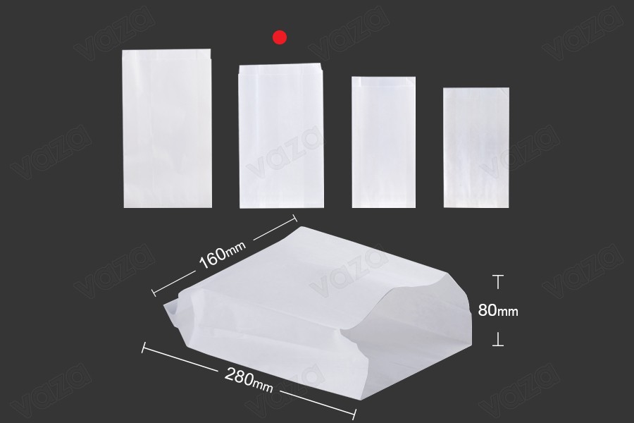 Sac en papier blanc 160 x 80 x 280 sans fenêtre - convient pour les aliments gras - 100 pcs Sac en papier blanc 160 x 80 x 280 sans fenêtre - convient pour les aliments gras - 100 pcs-photo_dimensions
