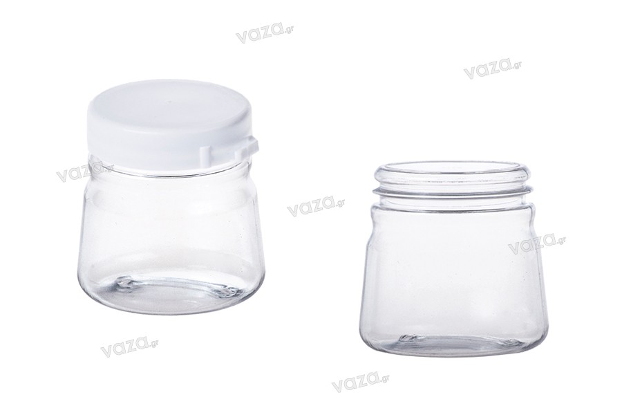 Petit pot transparent en plastique de 50ml avec couvercle blanc verrouillable