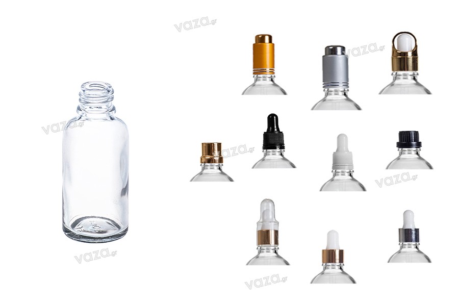 Flacon en verre pour huiles essentielles de 30 ml transparent avec bouchon PP18