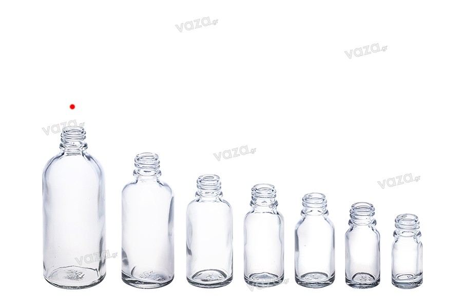 Transparent 100ml glass bottle for essential oils with PP18 mouth
