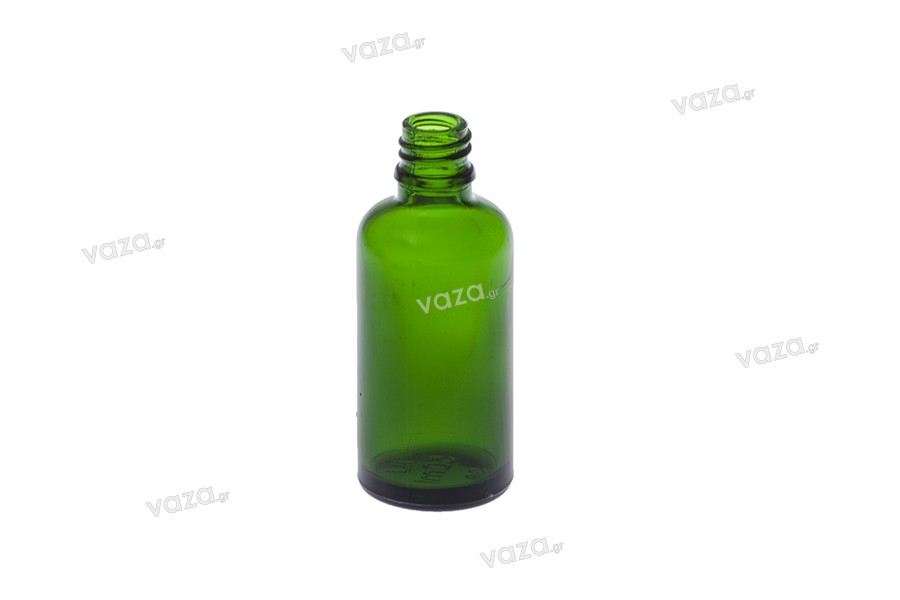 Γυάλινο μπουκαλάκι για αιθέρια έλαια 50 ml πράσινο με στόμιο PP18
