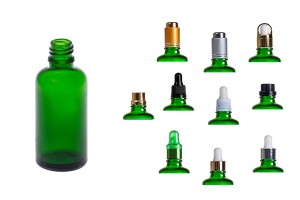 Flacone in vetro per oli essenziali 50 ml in colore verde con beccuccio PP18-8