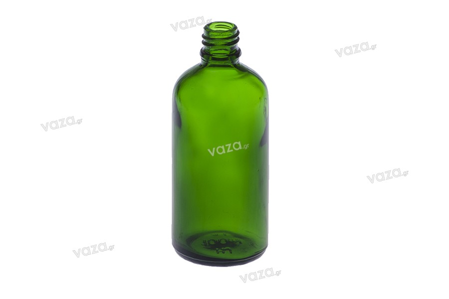 Γυάλινο μπουκαλάκι για αιθέρια έλαια 100 ml πράσινο με στόμιο PP18 Γυάλινο μπουκαλάκι για αιθέρια έλαια 100 ml πράσινο με στόμιο PP18