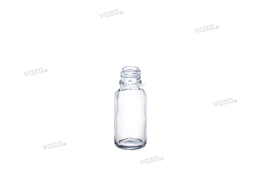 Γυάλινο μπουκαλάκι για αιθέρια έλαια 20 ml διάφανο με στόμιο PP18 Γυάλινο μπουκαλάκι για αιθέρια έλαια 20 ml διάφανο με στόμιο PP18