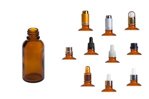 Flacon en verre pour huiles essentielles de couleur caramel de 30 ml avec bouchon PP18-6