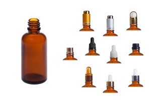 Boccetta di vetro ambrata da 50 ml per oli essenziali con beccuccio PP18-5