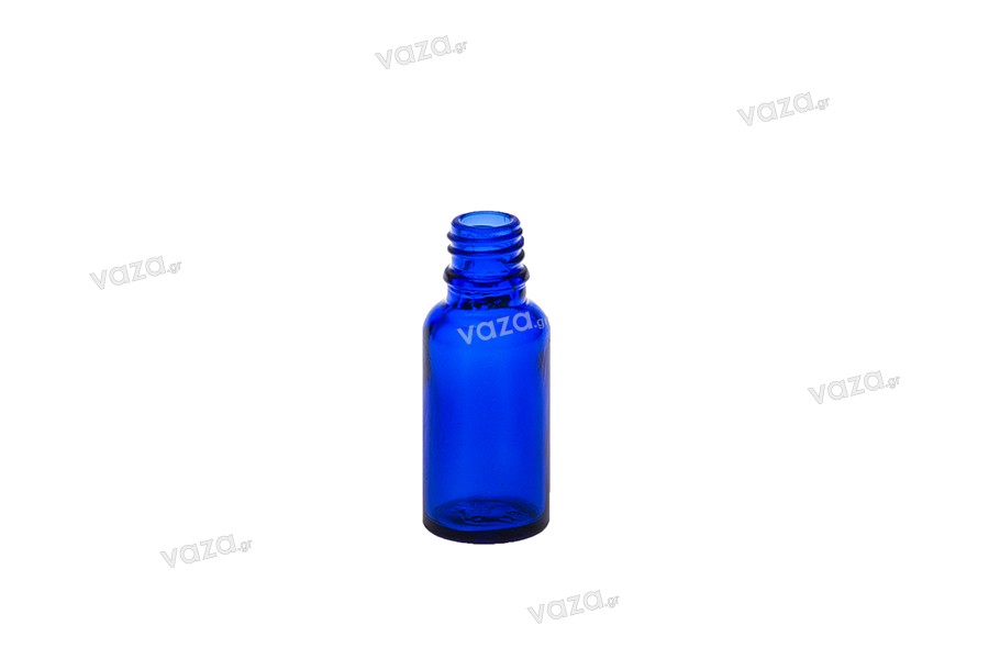 Γυάλινο μπουκαλάκι για αιθέρια έλαια 20 ml μπλε με στόμιο PP18 Γυάλινο μπουκαλάκι για αιθέρια έλαια 20 ml μπλε με στόμιο PP18