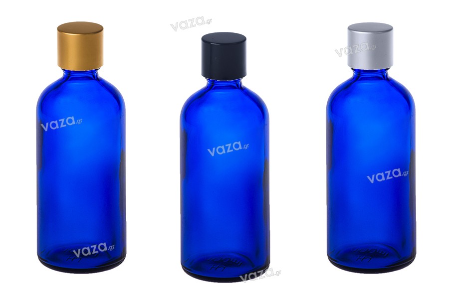 Flacon en verre pour huiles essentielles 100 ml bleu avec orifice PP18