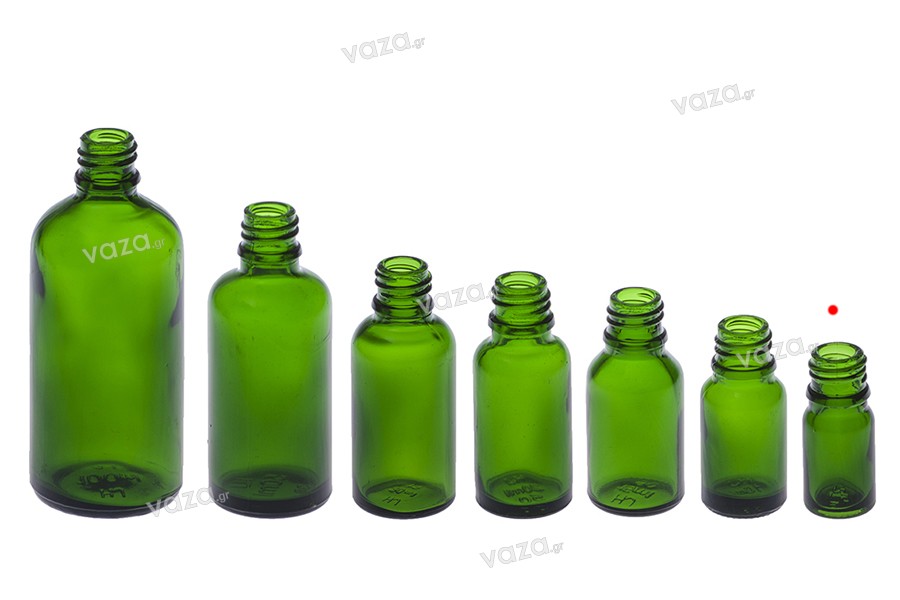 Γυάλινο μπουκαλάκι για αιθέρια έλαια 5 ml πράσινο με στόμιο PP18