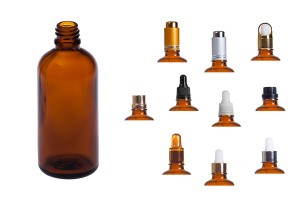 Flacon en verre pour huiles essentielles de couleur caramel de 100 ml avec bouchon PP18-5