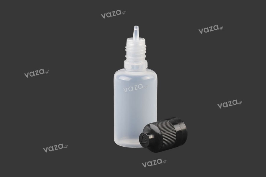 Sticluță de plastic lăptoasă 30 ml, cu capac de plastic negru CRC și dropper de plastic pentru țigară electronică - 50 buc