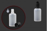 Sticluță de plastic lăptoasă 50 ml, cu capac de plastic negru CRC și dropper de plastic pentru țigară electronică - 50 buc