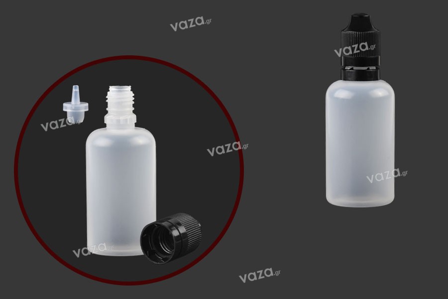 50ml plastic e-cigarette liquid bottle with child-resistant cap and dropper - available in a package with 50 pcs