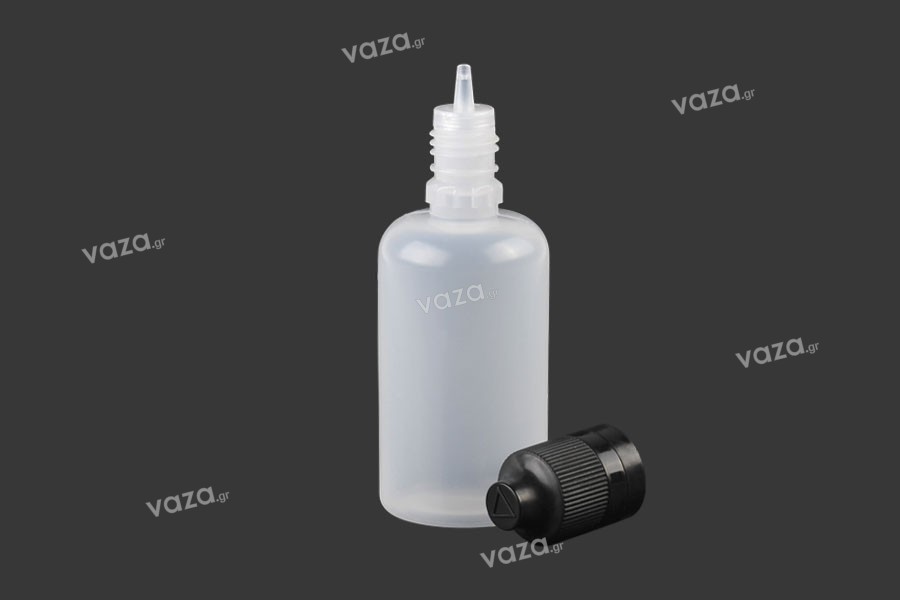 50ml plastic e-cigarette liquid bottle with child-resistant cap and dropper - available in a package with 50 pcs