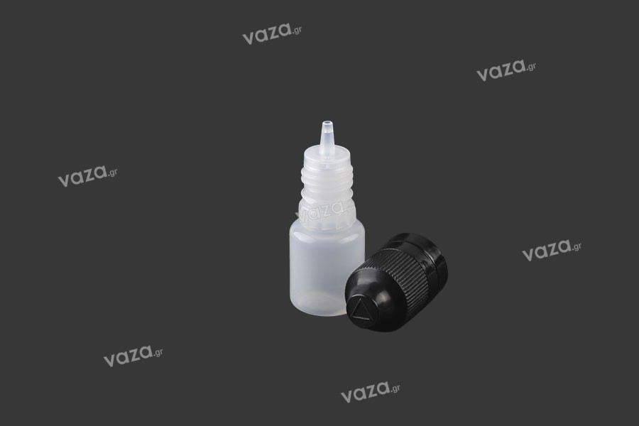 Sticluță de plastic lăptoasă 5 ml, cu capac de plastic negru CRC și dropper de plastic pentru țigară electronică - 50 buc