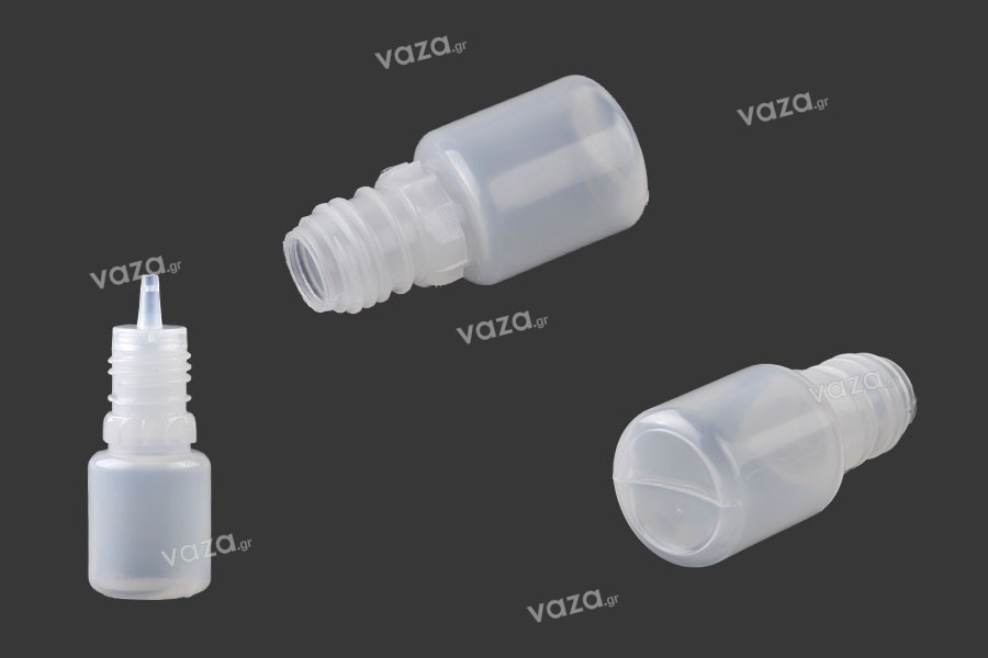 Sticluță de plastic lăptoasă 5 ml, cu capac de plastic negru CRC și dropper de plastic pentru țigară electronică - 50 buc
