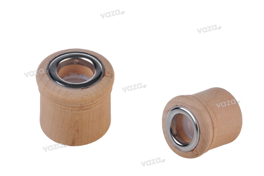 Capsula marrone in legno per bottiglia da profumatore ambiente PP28 con anello interno in alluminio, buco per bastoncini e tappo