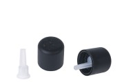 Black plastic child-resistant cap with dropper insert and PP18 finish