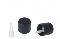 Black plastic child-resistant cap with dropper insert and PP18 finish