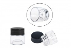5ml transparent or amber glass jar with plastic black cap for cosmetic creams and propolis products - 12 pieces