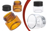 Petit pot en verre de 5ml transparent ou en couleur caramel avec couvercle en plastique noir pour crèmes et propolis - 12 pièces