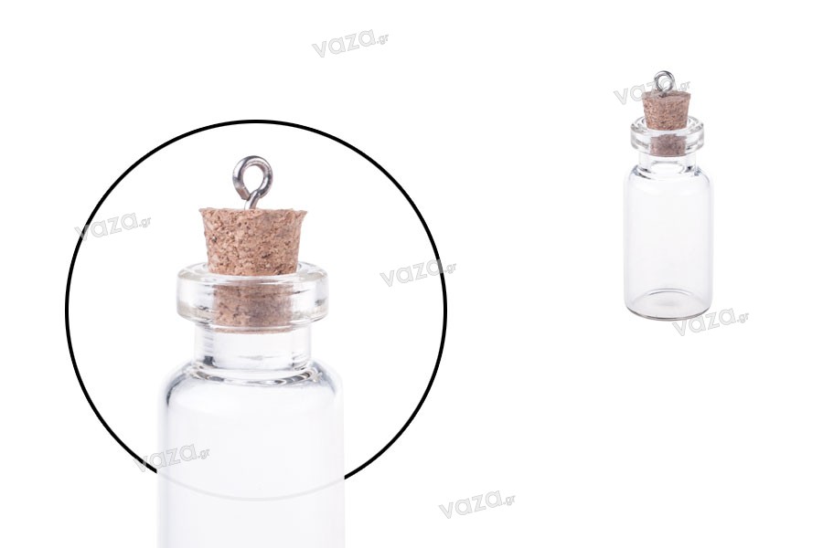 Mini Glasflasche mit Korken und kleinem Haken für Dekoration 12x38