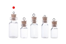 Mini favor glass bottle with cork stopper and eye screw in size 16x42mm
