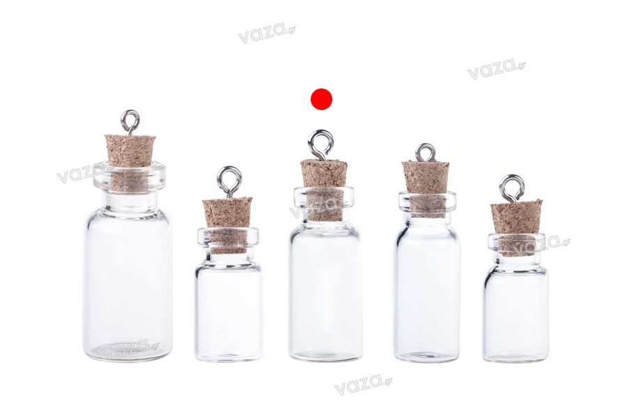 Mini Glasflasche mit Korken und kleinem Haken für Dekoration 13x39
