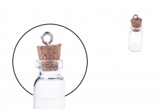 Mini favor glass bottle with cork stopper and eye screw in size 12x33mm